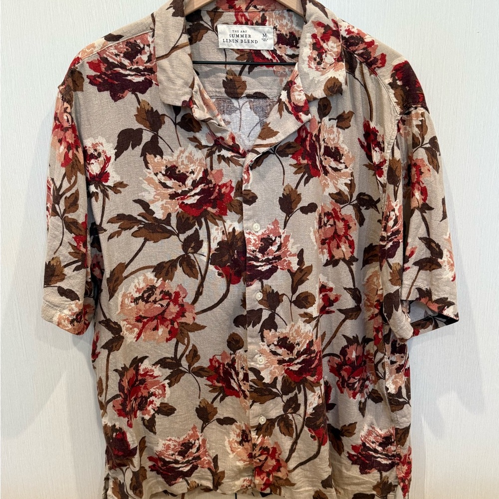 Men’s Abercrombie Summer Linen Blend - Floral Button-Up Shirt - Medium